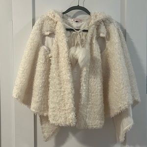 Lolita Heart Shaped Hollow White Plush Cape with Hood and Cut Outs Dolls Kill